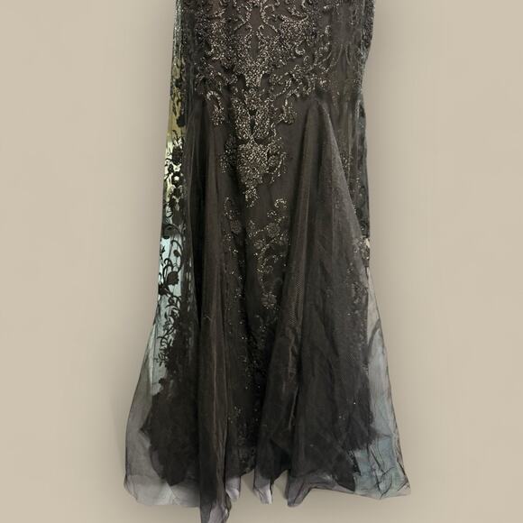Vtg Y2K Black Sheer Overlay Floral Whimsigoth Fairy Prom Maxi Gown Size 3 XS - Picture 3 of 7